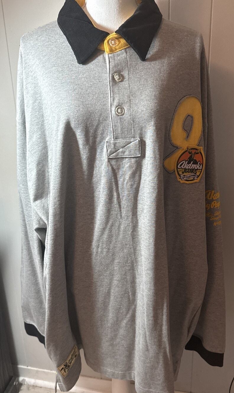 Akademiks long sleeve heavy duty Long Sleeve Polo Shirt Gray XX